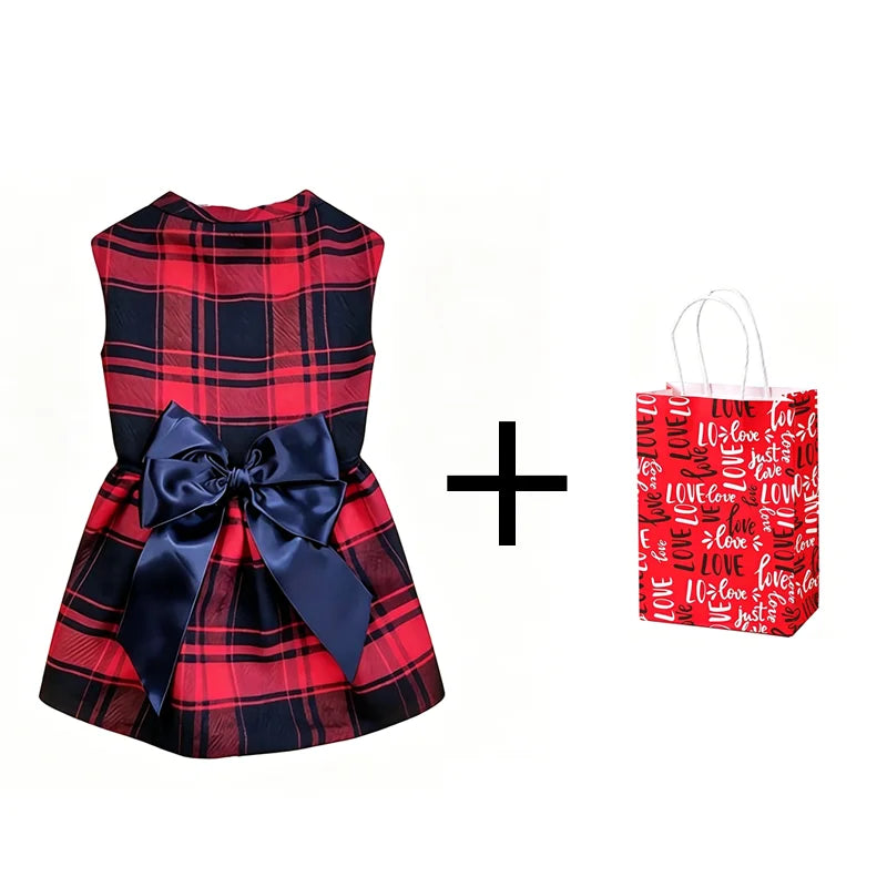 Pet Dog Clothes Plaid Shirt Suit Tie Gown Spring Summer Puppy Coat Teddy Bear Pomeranian Vest Small-Medium Dog Cat Pet Costume