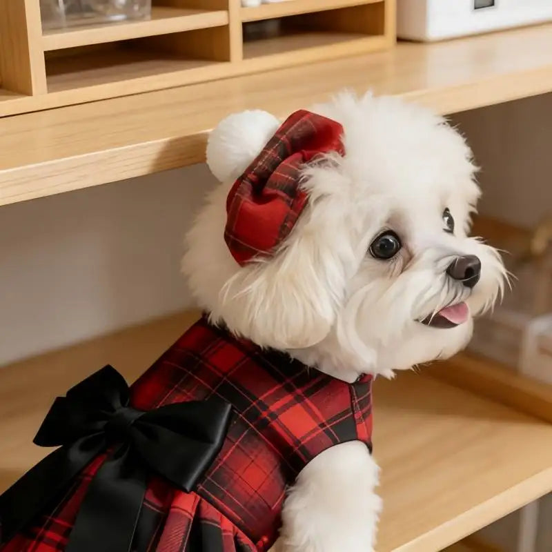Pet Dog Clothes Plaid Shirt Suit Tie Gown Spring Summer Puppy Coat Teddy Bear Pomeranian Vest Small-Medium Dog Cat Pet Costume