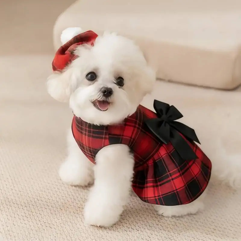 Pet Dog Clothes Plaid Shirt Suit Tie Gown Spring Summer Puppy Coat Teddy Bear Pomeranian Vest Small-Medium Dog Cat Pet Costume