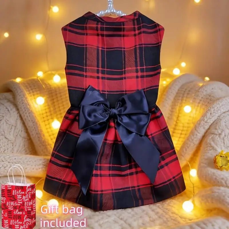 Pet Dog Clothes Plaid Shirt Suit Tie Gown Spring Summer Puppy Coat Teddy Bear Pomeranian Vest Small-Medium Dog Cat Pet Costume